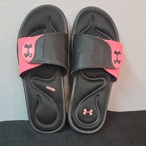 Under Armour Black and Pink Slides